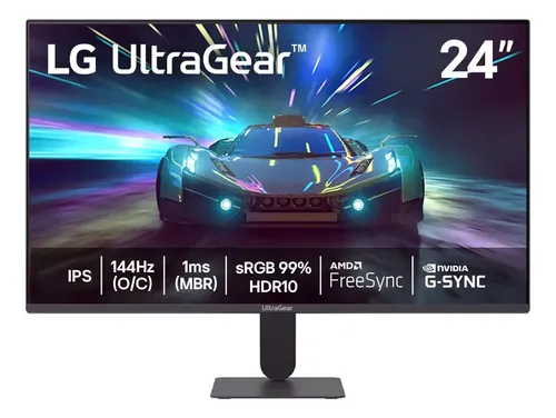 LG UltraGear Monitor Gamer 24" IPS 144Hz (O/C) 1ms (MBR) Full HD (1920x1080) HDR10 NVIDIA G-SYNC AMD FreeSync, Preto - 24G411A